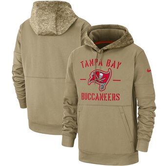 Men's Tampa Bay Buccaneers Tan 2019 Salute To Service Sideline Therma Pullover Hoodie - Click Image to Close