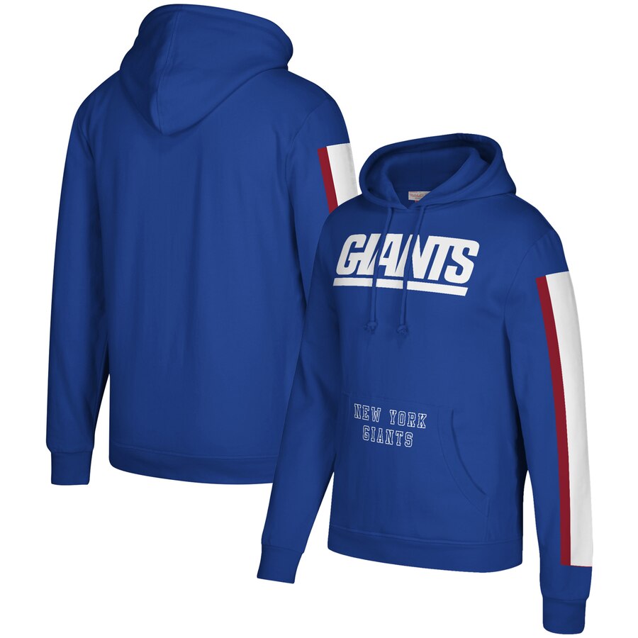 Men's New York Giants 2019 Royal Mitchell & Ness Three Stripe Pullover Hoodie