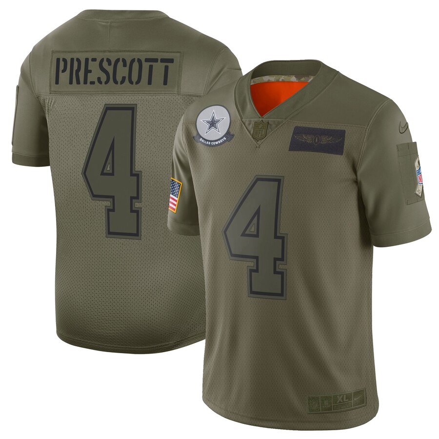 Men's Dallas Cowboys #4 Dak Prescott 2019 Camo Salute To Service Limited Stitched NFL Jersey. - Click Image to Close