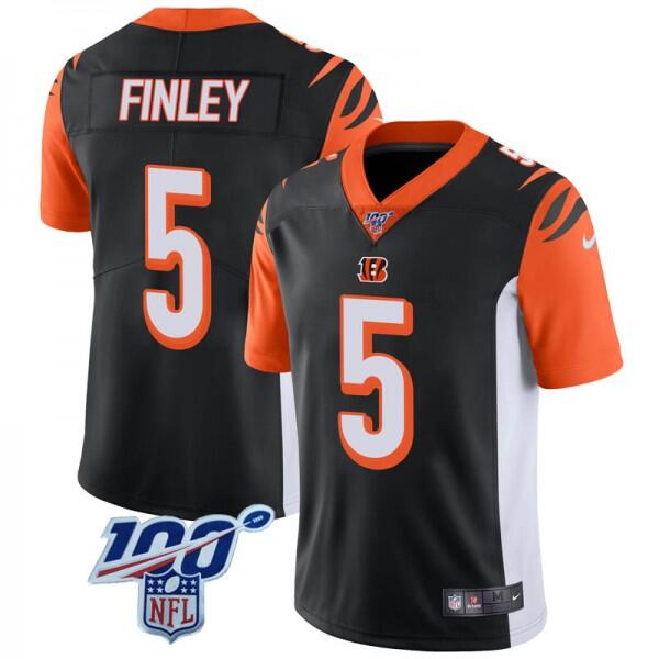 Men's Cincinnati Bengals #5 Ryan Finley Black 2019 100th Season Vapor Untouchable Limited Stitched NFL Jersey - Click Image to Close