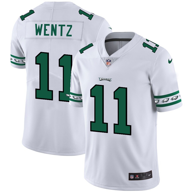 Men's Philadelphia Eagles #11 Carson Wentz White 2019 Team Logo Cool Edition Stitched NFL Jersey - Click Image to Close