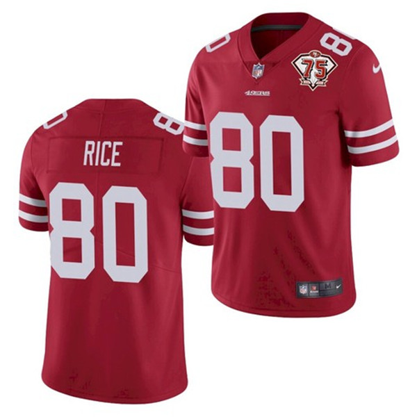 Men's San Francisco 49ers #80 Jerry Rice Red 2021 75th Anniversary Vapor Untouchable Limited Stitched NFL Jersey