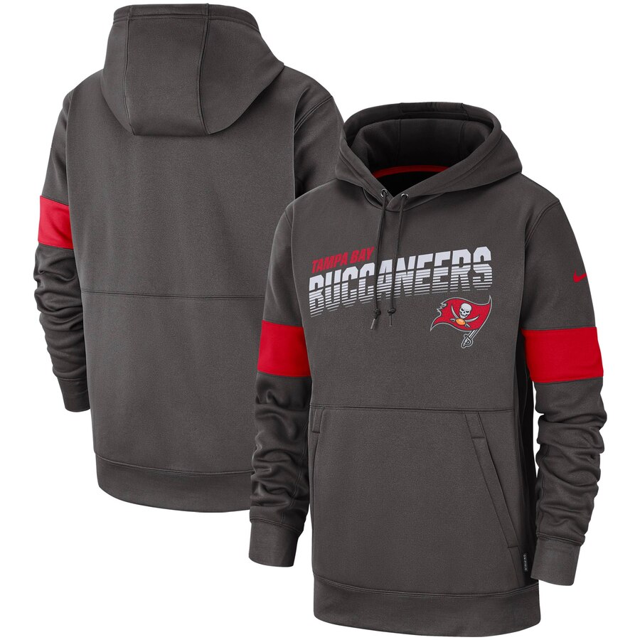 Men's Tampa Bay Buccaneers Pewter Sideline Team Logo Performance Pullover Hoodie