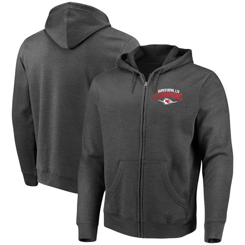 Men's Kansas City Chiefs NFL Heather Charcoal Pro Line by Fanatics Branded Super Bowl LIV Champions Replay Full-Zip Hoodie