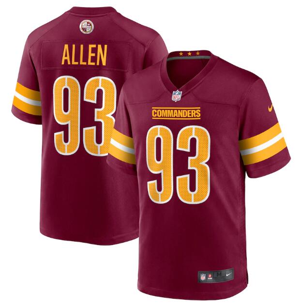 Men's Washington Commanders #93 Jonathan Allen 2022 Burgundy Game Stitched Jersey - Click Image to Close