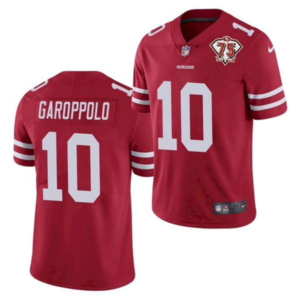 Men's San Francisco 49ers #10 Jimmy Garoppolo Red 2021 75th Anniversary Vapor Untouchable Limited Stitched NFL Jersey