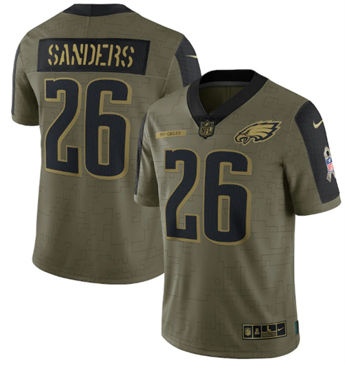 Men's Philadelphia Eagles #26 Miles Sanders 2021 Olive Salute To Service Limited Stitched Jersey