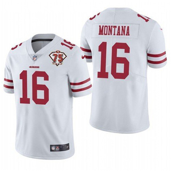 Men's San Francisco 49ers #16 Joe Montana White 2021 75th Anniversary Vapor Untouchable Limited Stitched NFL Jersey