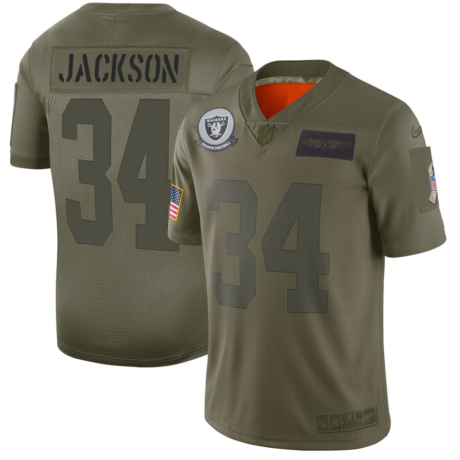 Men's Oakland Raiders #34 Bo Jackson 2019 Camo Salute To Service Limited Stitched NFL Jersey..