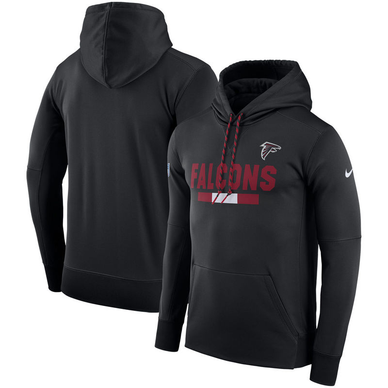 Men's Atlanta Falcons Nike Black Sideline Team Name Performance Pullover Hoodie - Click Image to Close