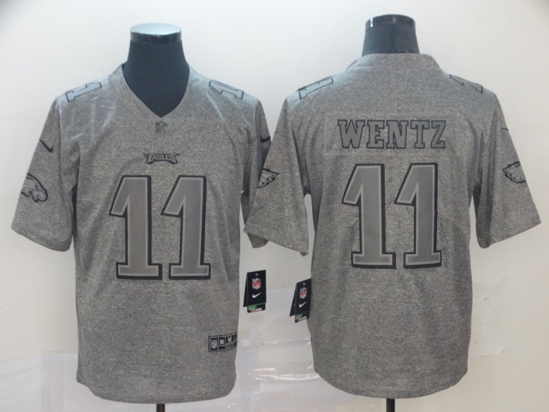 Men's Philadelphia Eagles #11 Carson Wentz Grey Stitched NFL Jersey - Click Image to Close