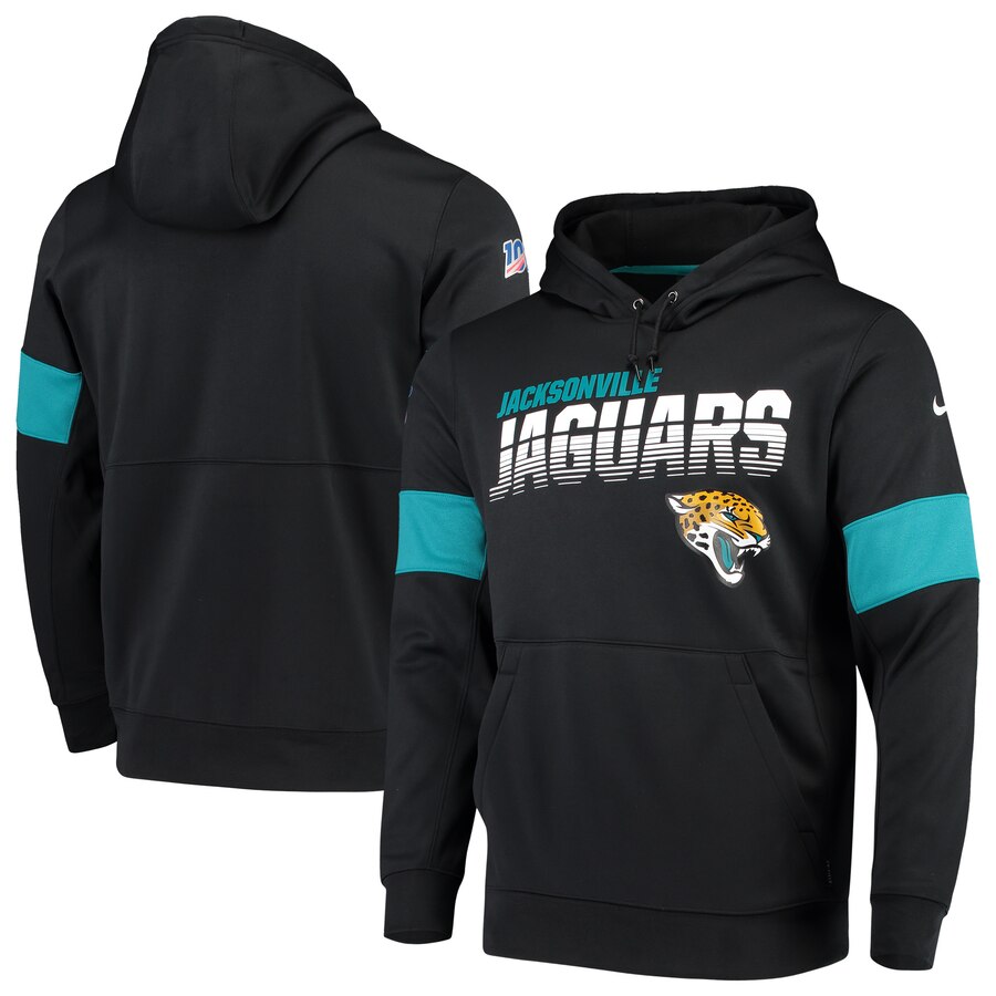 Men's Jacksonville Jaguars Black Sideline Team Logo Performance Pullover Hoodie