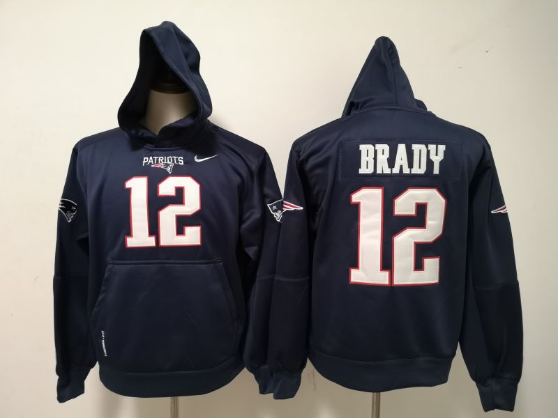 Men's New England Patriots #12 Tom Brady Navy Pullover Hoodie