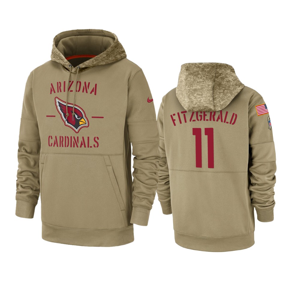 Men's Arizona Cardinals #11 Larry Fitzgerald Tan 2019 Salute To Service Sideline Therma Pullover Hoodie - Click Image to Close