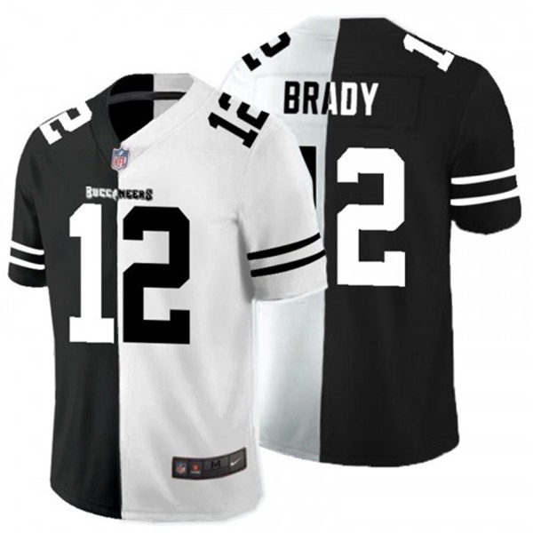 Men's Tampa Bay Buccaneers #12 Tom Brady Black White Split 2020 Stitched Jersey