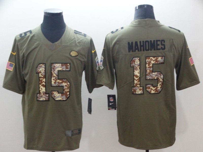 Men's Kansas City Chiefs #15 Patrick Mahomes 2017 Olive Salute To Service Limited Stitched NFL Jersey