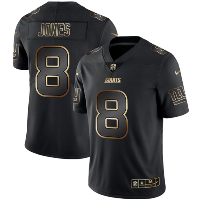 Men's New York Giants #8 Daniel Jones 2019 Black Gold Edition Stitched NFL Jersey - Click Image to Close