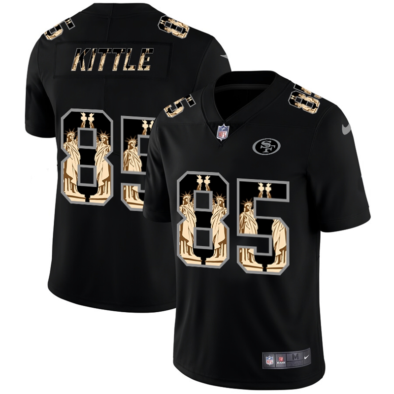 Men's San Francisco 49ers #85 George Kittle 2019 Black Statue Of Liberty Limited Stitched NFL Jersey - Click Image to Close