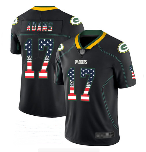 Men's Green Bay Packers #17 Davante Adams Black USA Flag Color Rush Fashion Stitched NFL Jersey