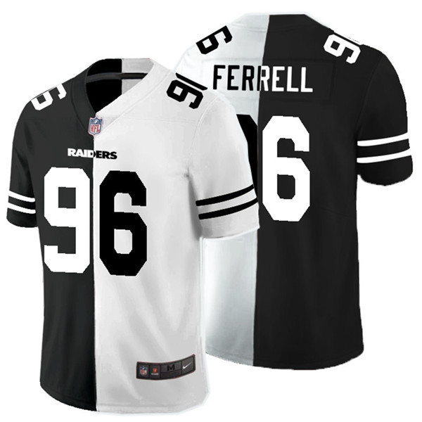 Men's Las Vegas Raiders #96 Clelin Ferrell Black White Split 2020 Stitched Jersey