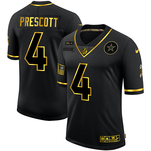 Men's Dallas Cowboys #4 Dak Prescott 2020 Black/Gold Salute To Service Limited Stitched NFL Jersey