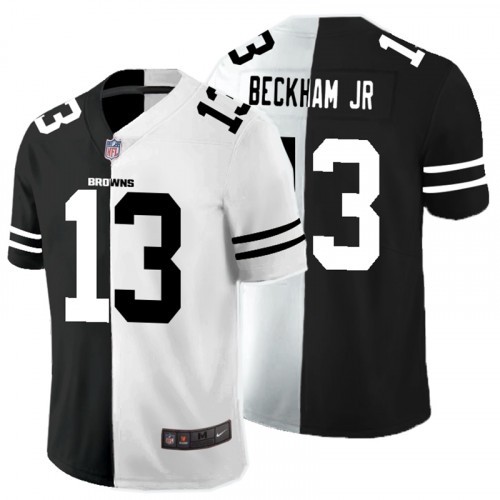 Men's Cleveland Browns #13 Odell Beckham Jr Black White Split 2020 Stitched Jersey