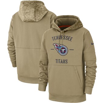 Men's Tennessee Titans Tan 2019 Salute To Service Sideline Therma Pullover Hoodie