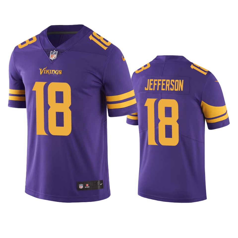 Men's Minnesota Vikings #18 Justin Jefferson Purple Color Rush Limited Stitched NFL Jersey - Click Image to Close