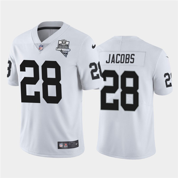 Men's Oakland Raiders White #28 Josh Jacobs 2020 Inaugural Season Vapor Limited Stitched NFL Jersey