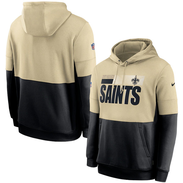 Men's New Orleans Saints Gold/Black Sideline Impact Lockup Performance Pullover Hoodie - Click Image to Close