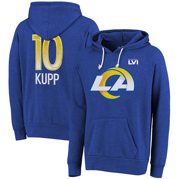 Men's Los Angeles Rams #10 Cooper Kupp 2022 Royal Super Bowl LVI Champions Pullover Hoodie - Click Image to Close