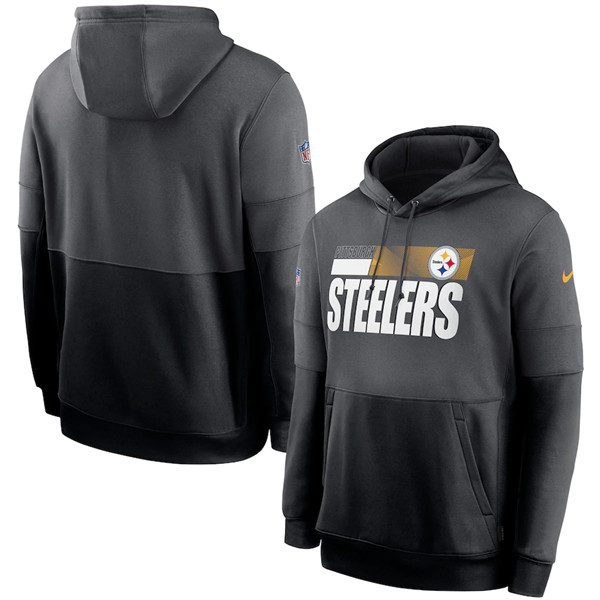 Men's Pittsburgh Steelers Charcoal/Black Sideline Impact Lockup Performance Pullover NFL Hoodie