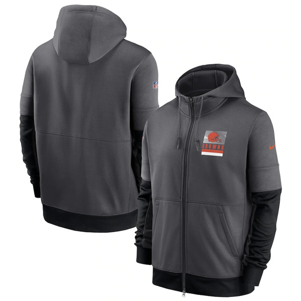 Men's Cleveland Browns Charcoal Sideline Impact Lockup Performance Full-Zip NFL Hoodie