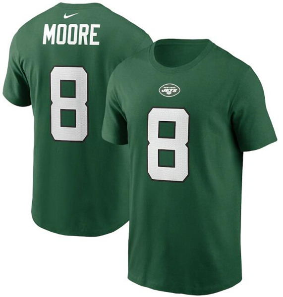 Men's New York Jets #8 Elijah Moore 2021 Green NFL Draft First Round Pick Player Name & Number NFL T-Shirt - Click Image to Close