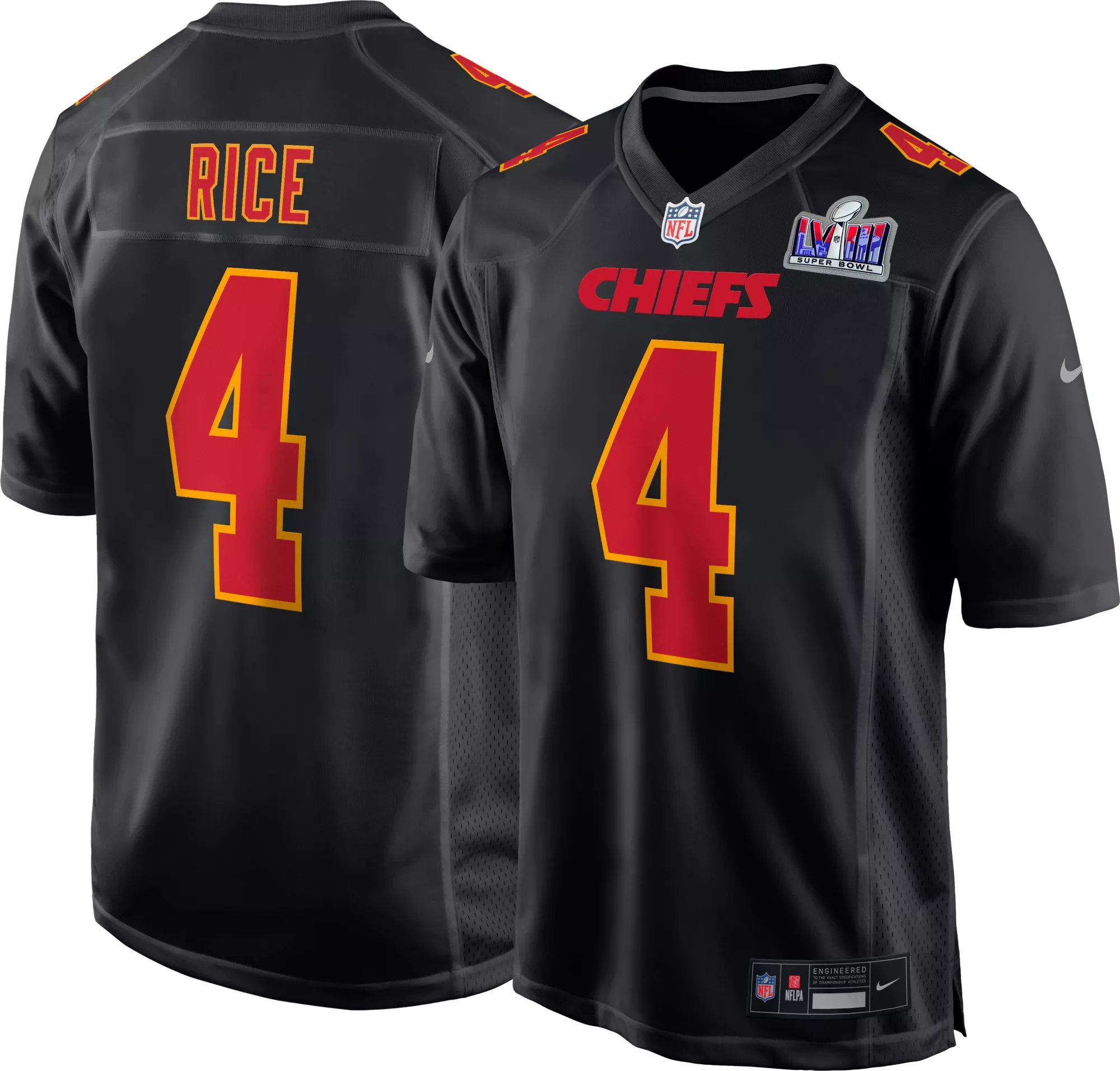 Men??s Kansas City Chiefs #4 Rashee Rice Black 2024 Super Bowl LVIII Patch Limited Football Stitched Game Jersey