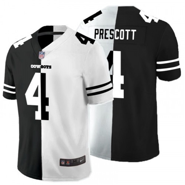 Men's Dallas Cowboys #4 Dak Prescott Black White Split 2020 Stitched Jersey