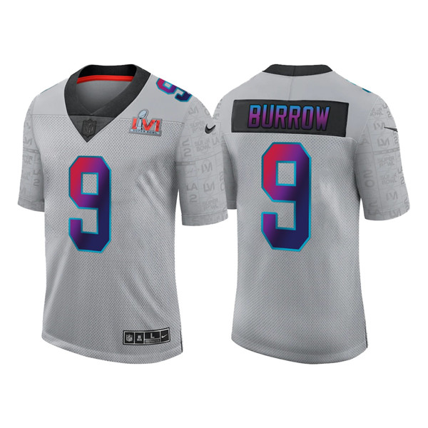 Men's Cincinnati Bengals #9 Joe Burrow 2022 Gray Super Bowl LVI Limited Stitched Jersey