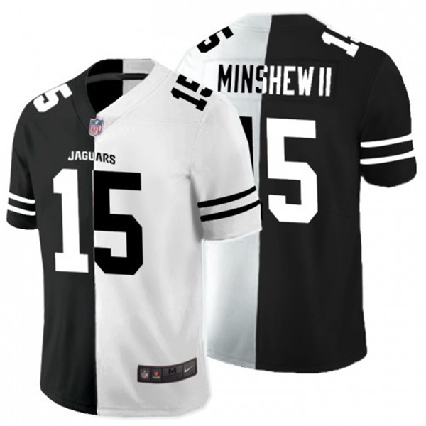 Men's Jacksonville Jaguars #15 Gardner Minshew II Black White Split 2020 Stitched Jersey