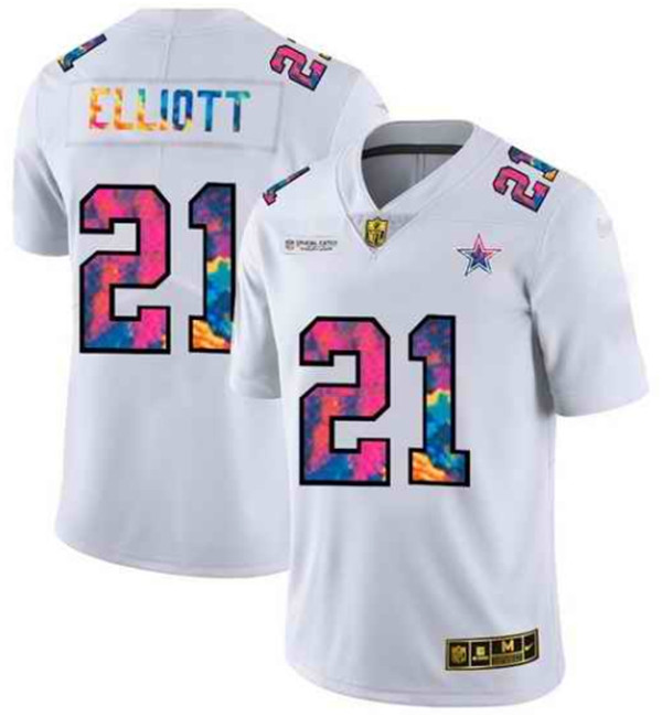 Men's Dallas Cowboys #21 Ezekiel Elliott White Crucial Catch Limited Stitched NFL Jersey