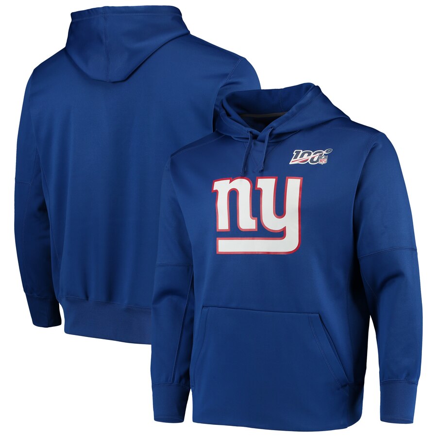 Men's New York Giants Royal 100th Season Primary Logo Circuit Performance Pullover NFL Hoodie