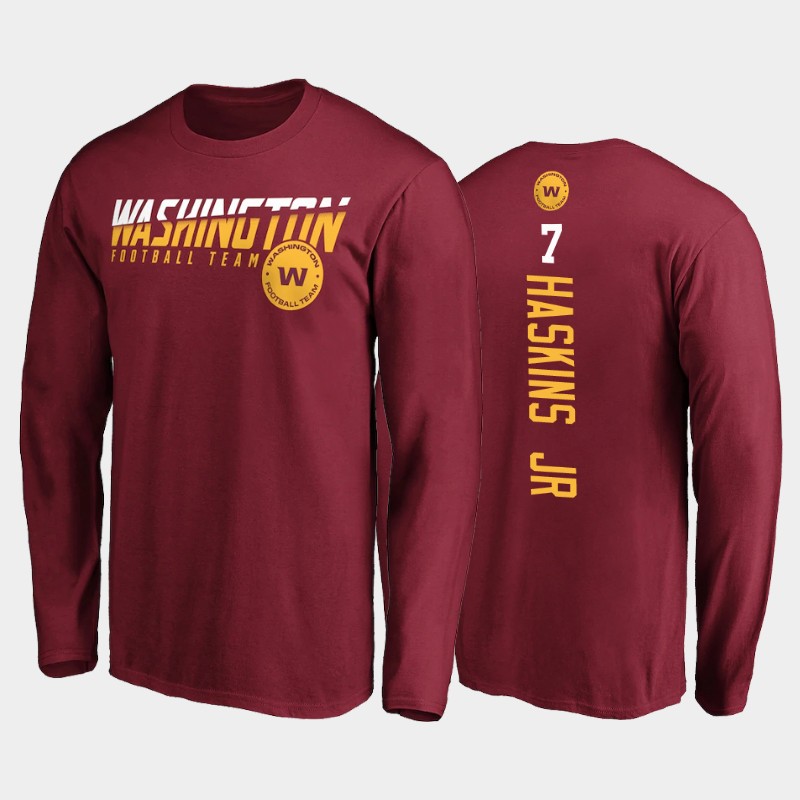 Washington Football Team #7 Dwayne Haskins Jr. Burgundy 2020 Disrupt Mascot Long Sleeve T-Shirt (All Size)