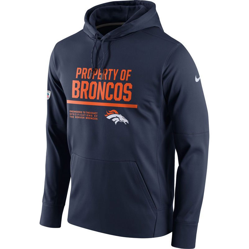 Men's Denver Broncos Nike Navy Circuit Property Of Performance Pullover Hoodie - Click Image to Close