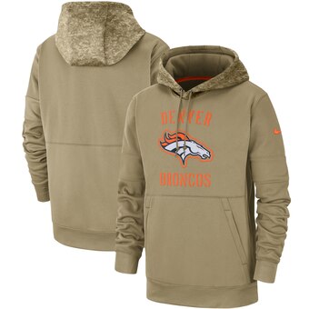 Men's Denver Broncos Tan 2019 Salute To Service Sideline Therma Pullover Hoodie - Click Image to Close