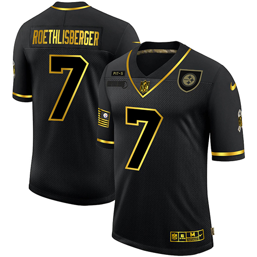 Men's Pittsburgh Steelers #7 Ben Roethlisberger 2020 Black/Gold Salute To Service Limited Stitched NFL Jersey - Click Image to Close