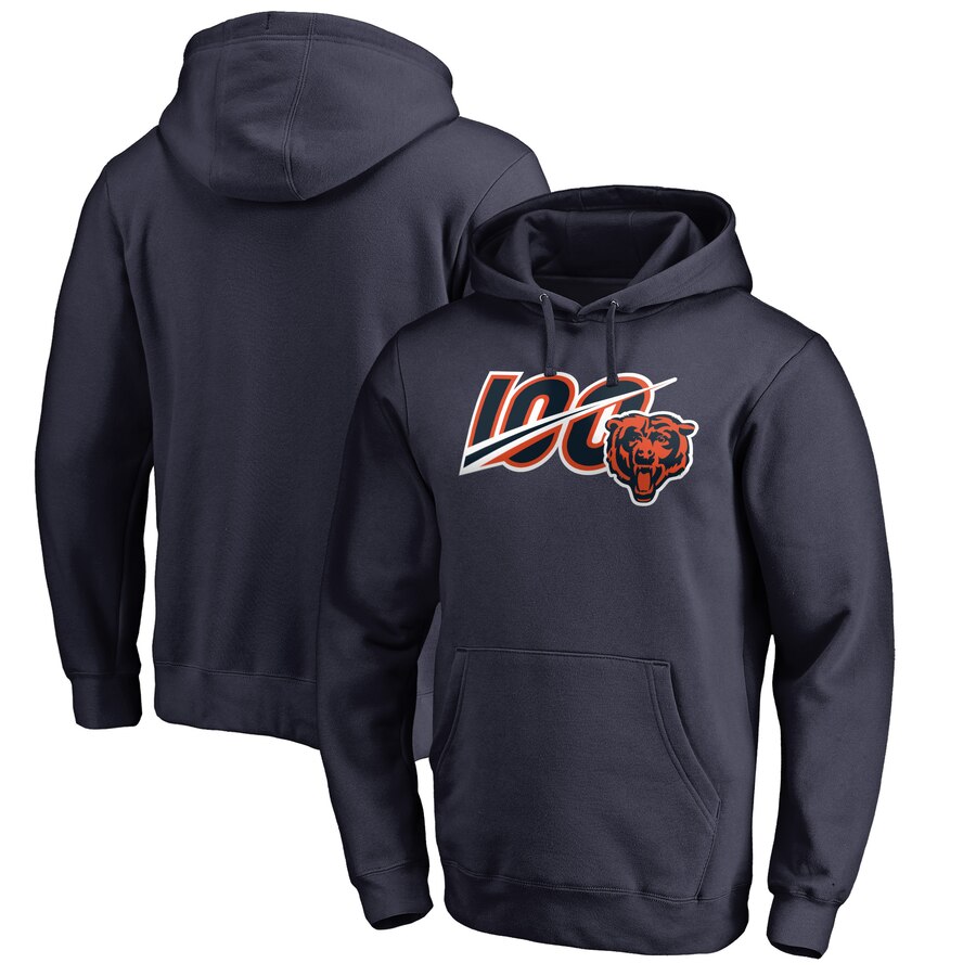 Men's Chicago Bears Men's Chicago Bears Navy 100th Season Primary II Pullover NFL Hoodie