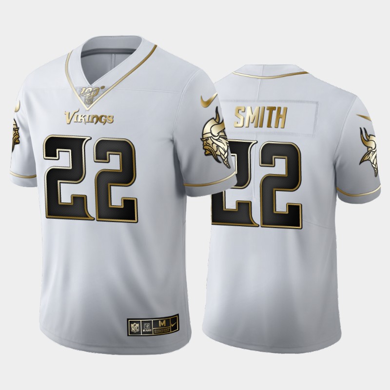 Men's Minnesota Vikings #22 Harrison Smith White 2019 100th Season Golden Edition Limited Stitched NFL Jersey - Click Image to Close