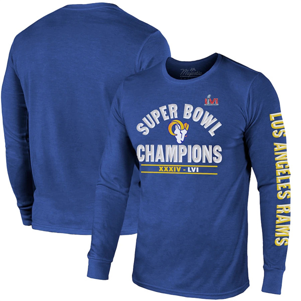 Men's Los Angeles Rams 2022 Royal Super Bowl LVI Champions Long Sleeve T-Shirt - Click Image to Close