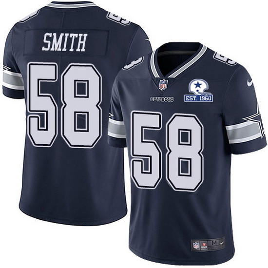 Men's Dallas Cowboys #58 Aldon Smith Navy With Est 1960 Patch Limited Stitched NFL Jersey