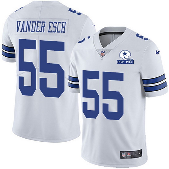 Men's Dallas Cowboys #55 Leighton Vander Esc White With Est 1960 Patch Limited Stitched NFL Jersey