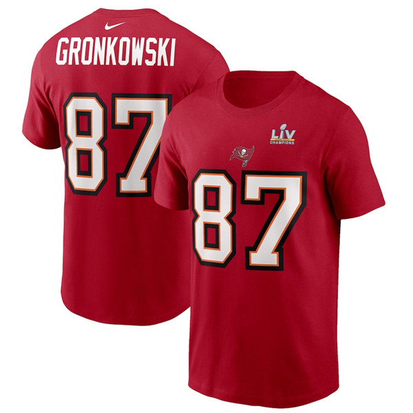 Men's Tampa Bay Buccaneers #87 Rob Gronkowski Red Super Bowl LV NFL T-Shirt - Click Image to Close